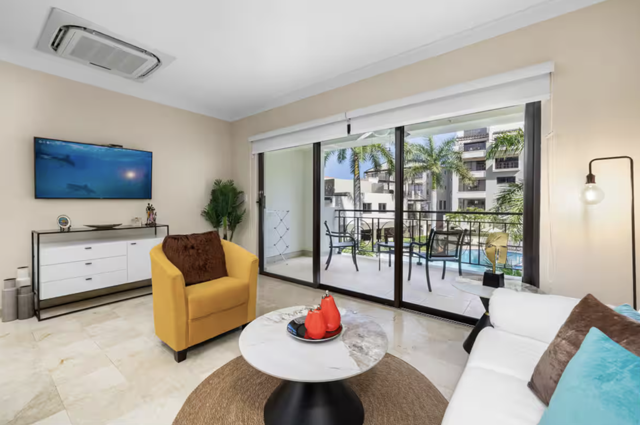 Living, Terrace view pool , Palm Aruba ❤️ Condo FOR SALE in Aruba