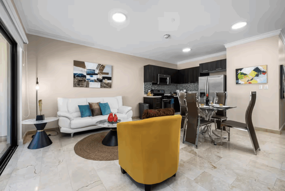 Living, kitchen at Palm Aruba ❤️ Condo FOR SALE in Aruba