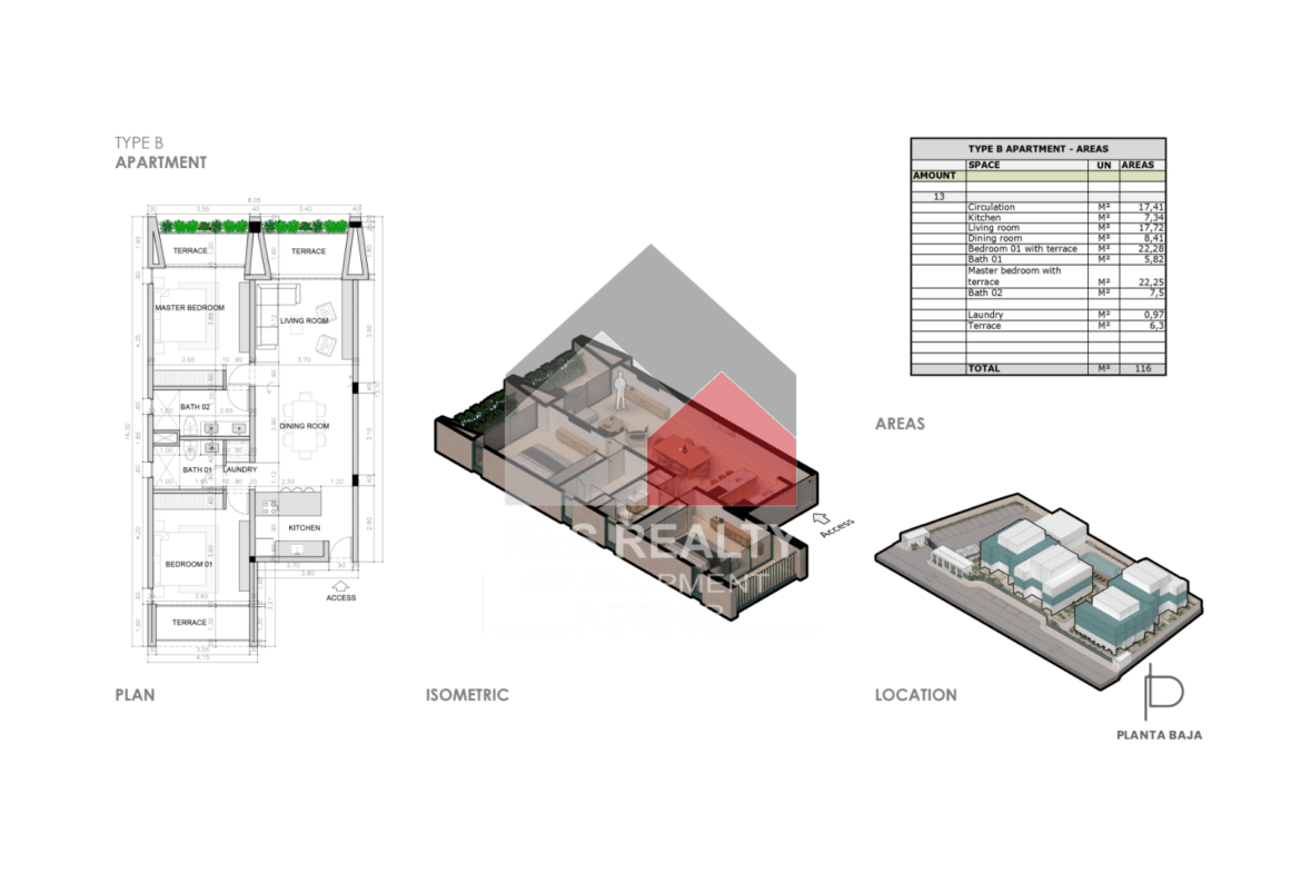 Plan - Type B apartment areas